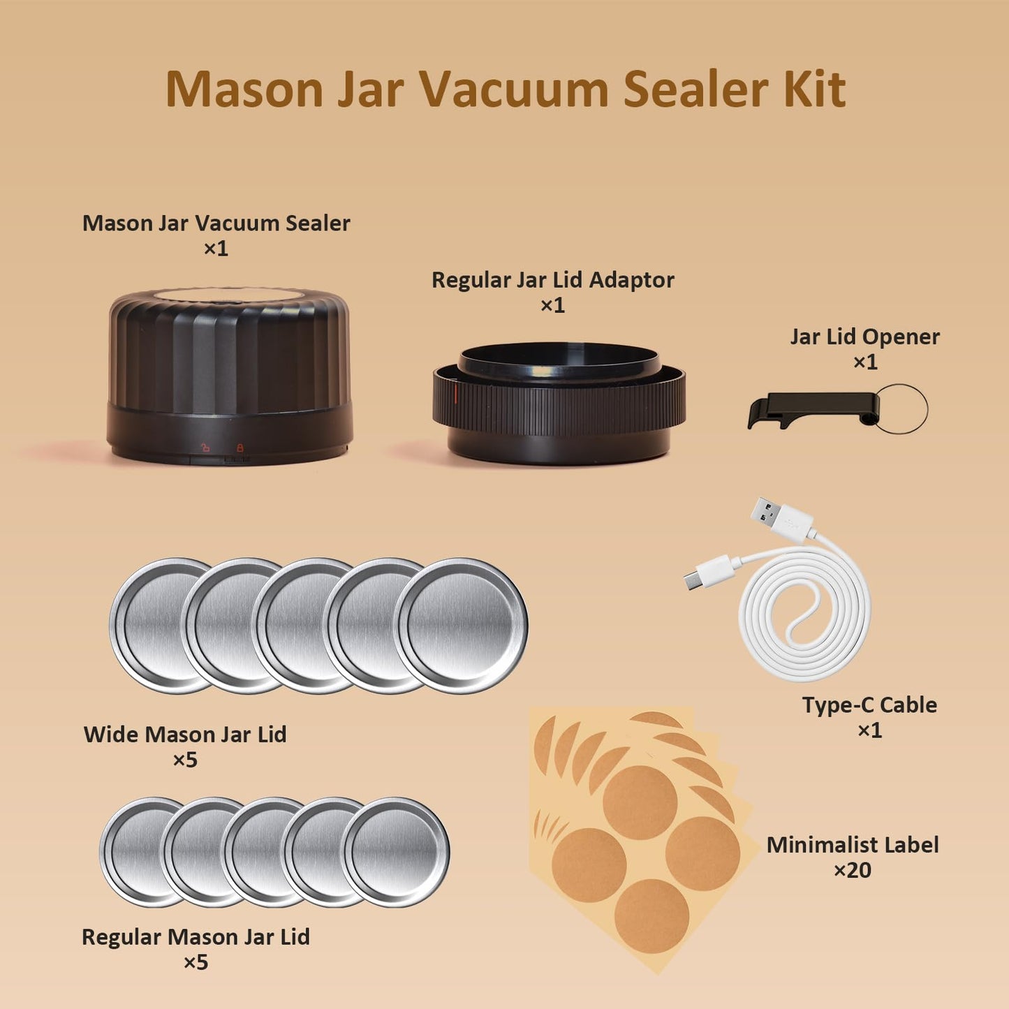 Fully Automatic Mason Jar Vacuum Sealer Kit - Auto Stop Mason Jar Vacuum Sealer Kit, Jar Vacuum Sealer for Mason Jars, Jar Vacuum Sealer, A Must-Have for Canned Foods Pantry Canning Pickling