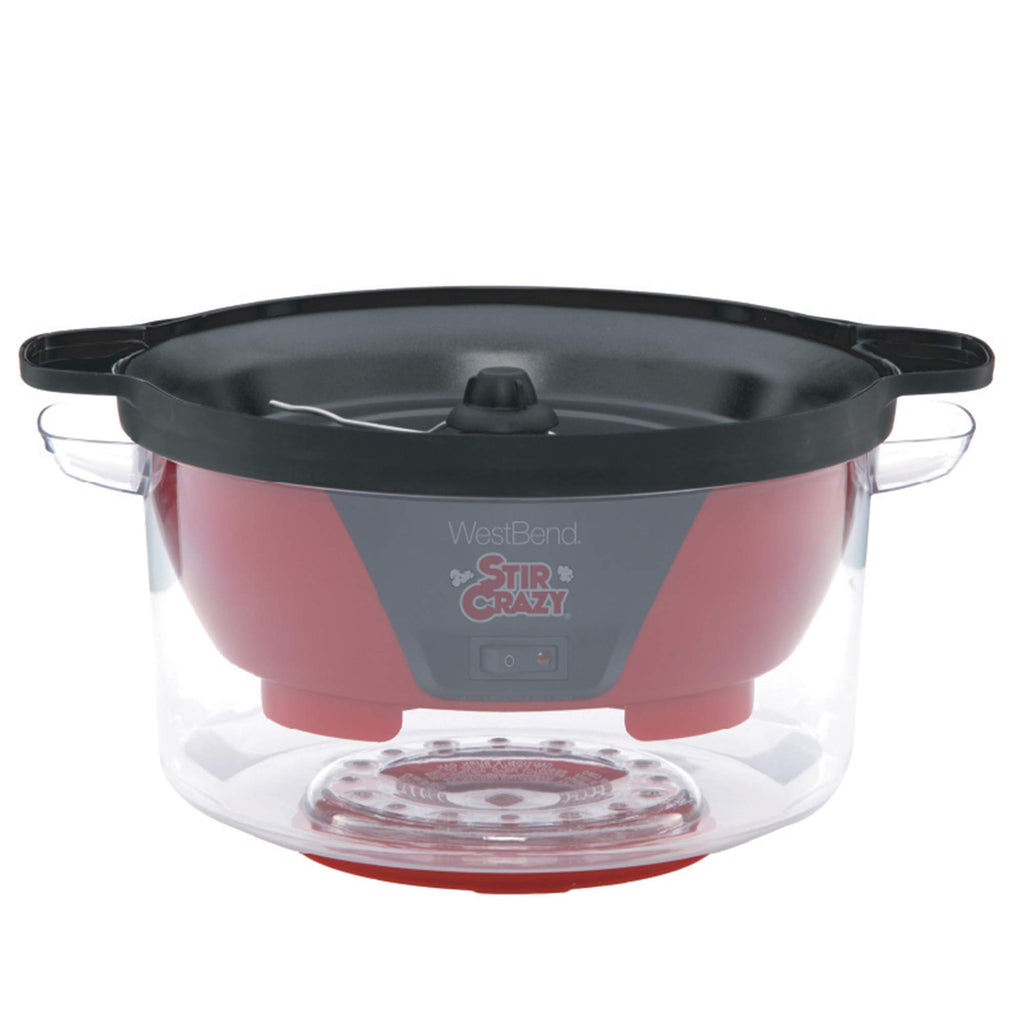 West Bend Stir Crazy Popcorn Machine Elektryczna maszyna do gorącego oleju z dużą pokrywką do miski do serwowania i wygodnym przechowywaniem w stosie, 6 litrów, czerwona