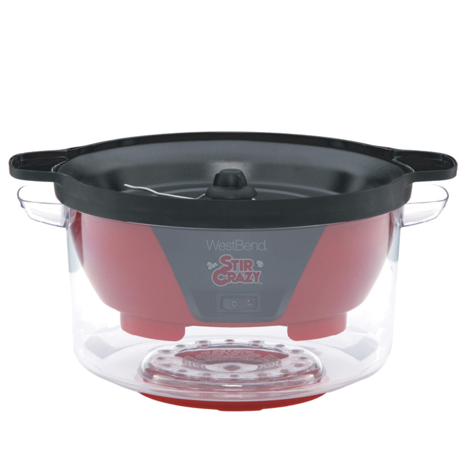 West Bend Stir Crazy Popcorn Machine Elektryczna maszyna do gorącego oleju z dużą pokrywką do miski do serwowania i wygodnym przechowywaniem w stosie, 6 litrów, czerwona