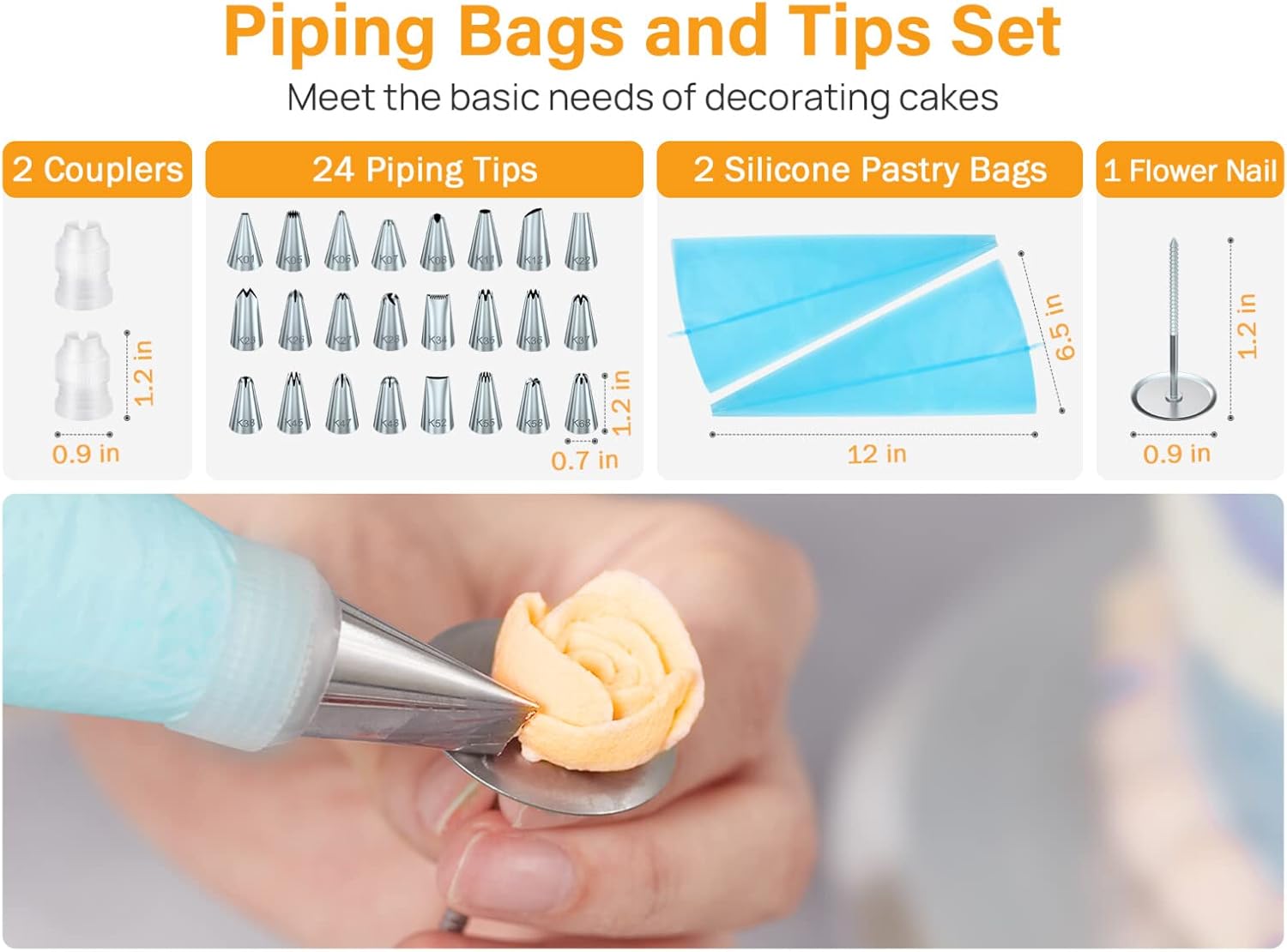 Kootek Aluminium Cake Turntable, 12 Inch Rotating Cake Stand, 35 pcs Cake Decorating Kit Supplies with 24 Numbered Icing Piping Tips, 2 Frosting Spatula, Pastry Bags and Other Baking Tools