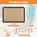 16Pcs Macaron Silicone Baking Mats Kit, Reusable Nonstick Macarons Baking Supplies Silicone Bakeware Mats with Baking Tools for Oven, Cookie, Bread(Brown,Size:16.5x11.6inch)
