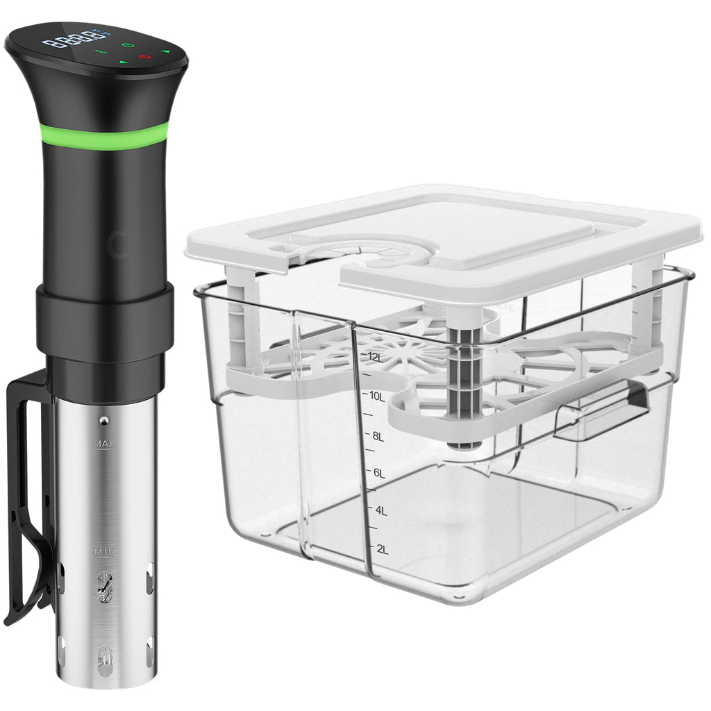 Zestaw do gotowania metodą sous vide, cyrkulatory zanurzeniowe 1000 W i pojemnik sous vide o pojemności 12,60 qt z pokrywką i rusztem, z cyfrowym wyświetlaczem temperatury i czasu