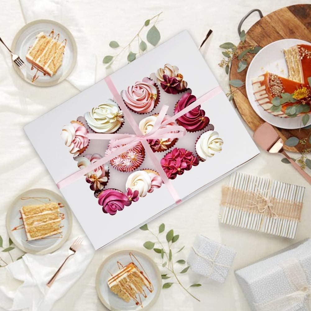 Rarapop 6 Pack Cupcake Boxes Hold 12 Standard Cupcakes, Food Grade Cupcake Holders Bakery Carrier Boxes with Windows and Inserts for Cupcakes, Muffins and Pastries