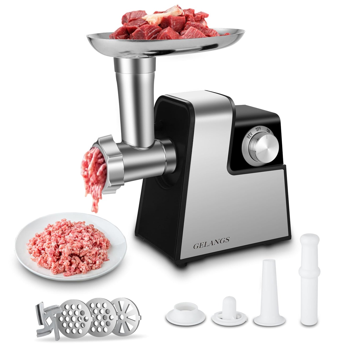 Electric Meat Grinder，350W(2800W Max) Sausage Stuffer Maker with Sausage Stuffer Tubes & Kubbe Kit，Food Grinder with Blade & 3 Plates For Home Kitchen Use