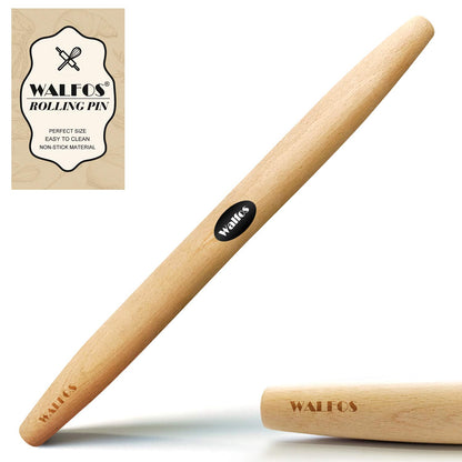 Walfos Marble Rolling Pin With Wooden Handles & Wood Cradle, 16.5 Inch Marble Rolling Pins For Making Pizza Dough And Tortillas, Dough Roller For Pie Crust, Cookie, Pasta (Gray & White)