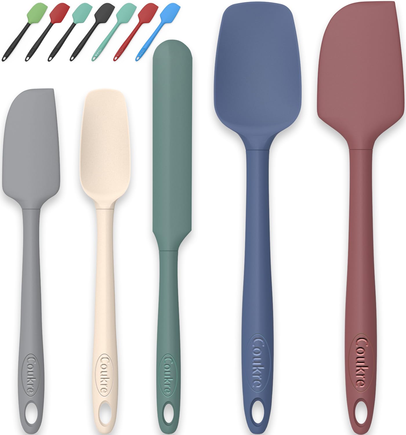 Coukre Silicone Spatula Set of 5,High Temperature Resistant, Food Grade Silicone, Dishwasher Safe, for Baking, Cooking (Aqua Green)