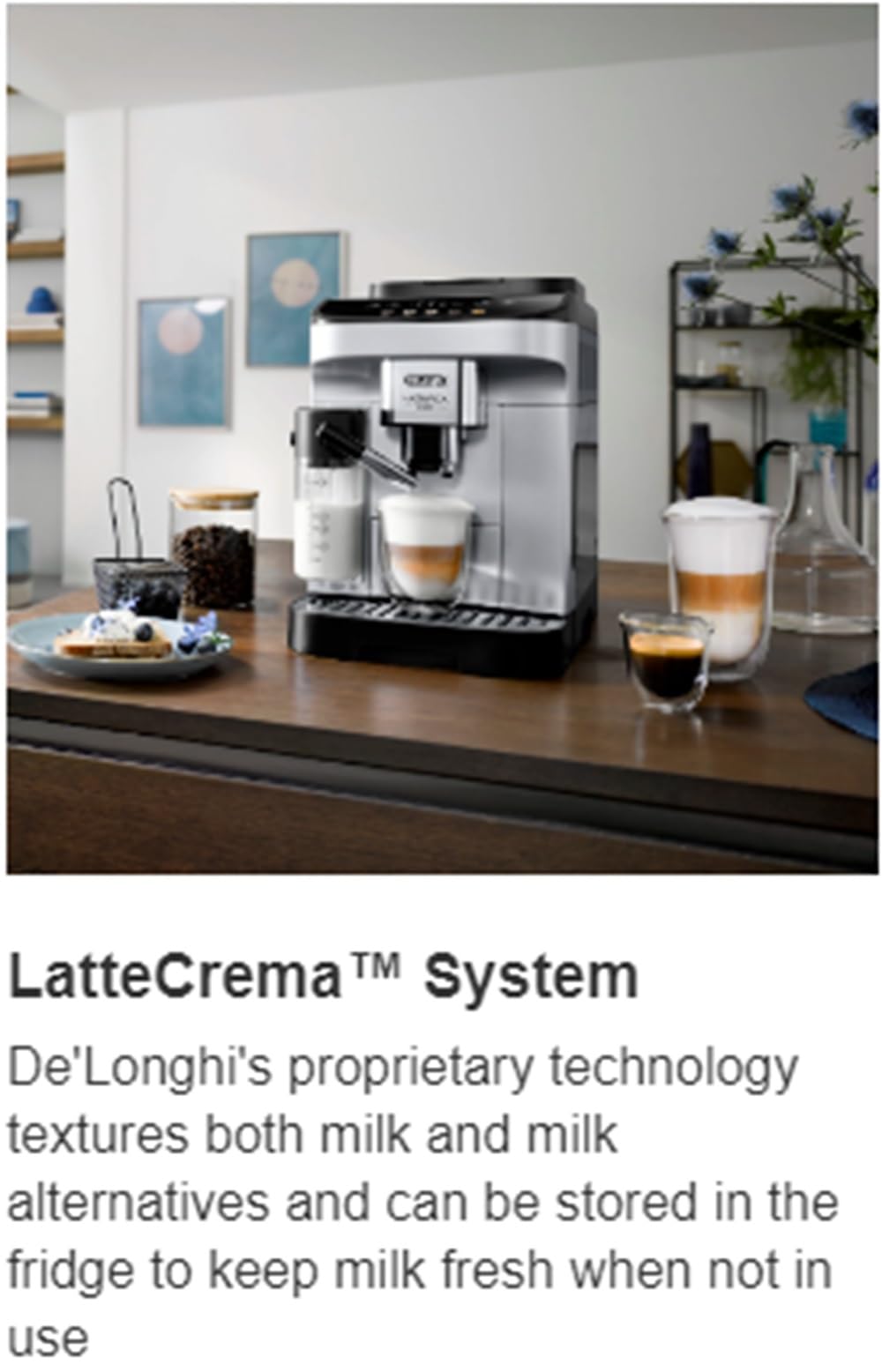 De'Longhi De’Longhi Magnifica Evo Automatic Espresso & Cappuccino Machine with Latte Crema System, 9.45 in. x 17.32 in. x 14.17 in., Chrome