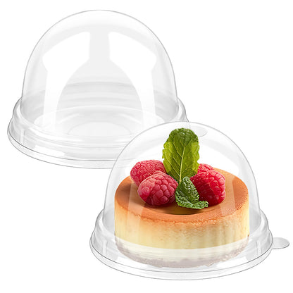 Zezzxu 50 Pack Mini Bundt Cake Containers, Clear Plastic Small Cupcake Boxes with Dome Lids for Individual Chocolate Covered Cookies, Strawberry, Mooncake (Gold)