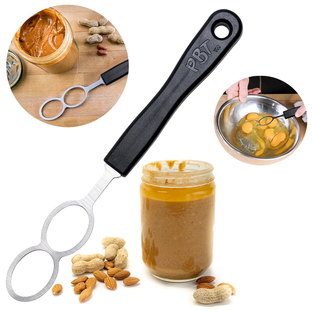 PBT - Peanut Butter Mixer, Stainless Steel Stirring Tool for Natural Peanut Butter, Dough, Yogurt, Sauces, and More - Fits Any Container Size, Less Mess, Dishwasher Safe (BLACK)