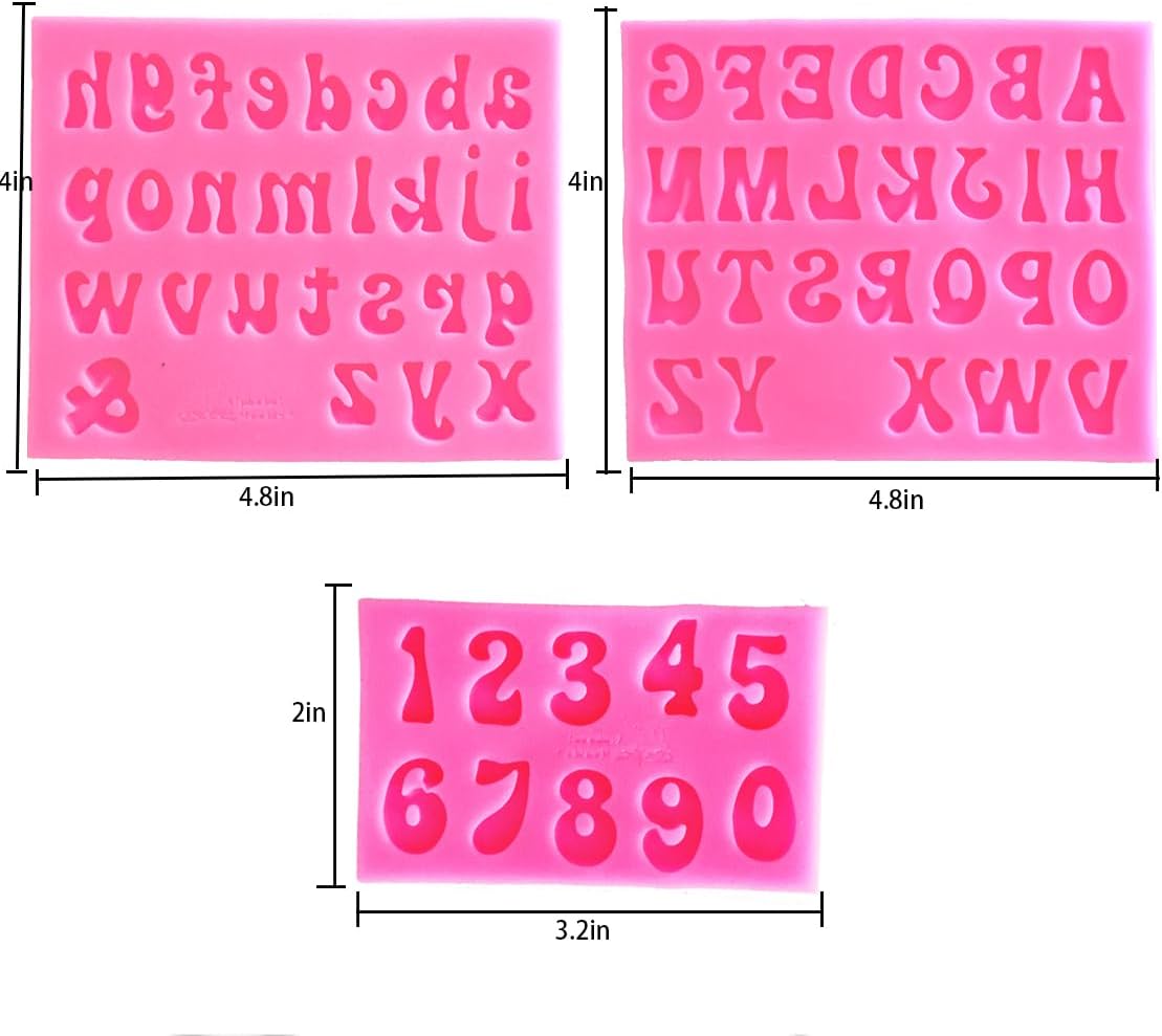 Letters Molds and Numbers Molds, Silicone Fondant Mold Chocolate Molds, 0-9 Number and 26 Letters Silicone Molds for Baking Desserts and Cake Decoration (3 pack)
