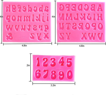 Letters Molds and Numbers Molds, Silicone Fondant Mold Chocolate Molds, 0-9 Number and 26 Letters Silicone Molds for Baking Desserts and Cake Decoration (3 pack)