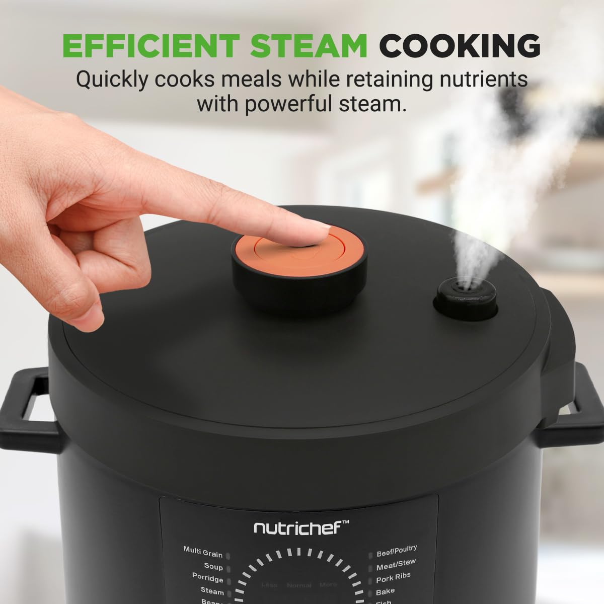 NutriChef Electric Pressure Cooker 6 Quart Capacity | 9 Function Digital Countertop Pressure Cooker | Adjustable Time & Temperature | Cook, Bake, Steam, & Braise | 13.1 x 11.4 IN | Black