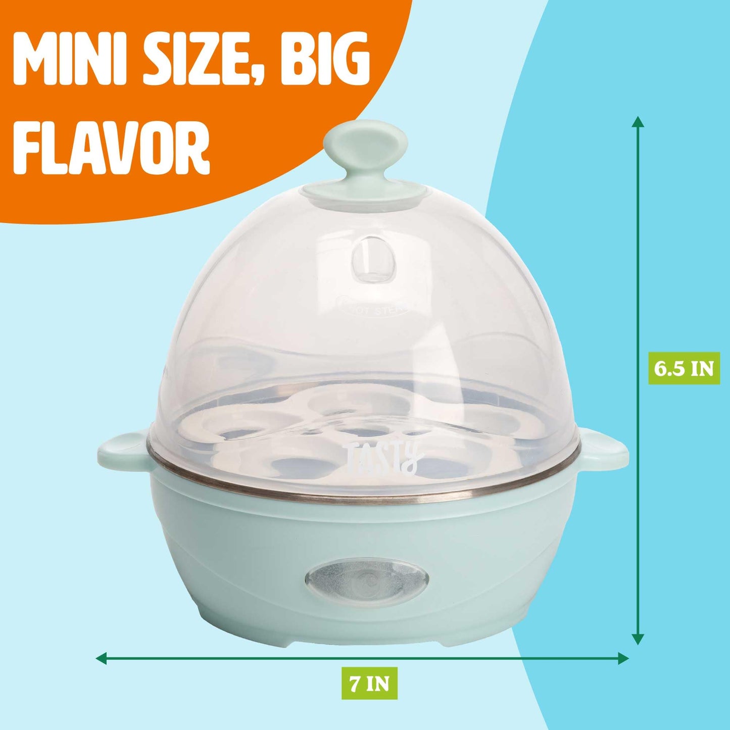 Tasty Mini Rapid Egg Cooker, 5-Egg Capacity for Perfect Hard Boiled Eggs or Omelets, Auto Shut Off, Aqua