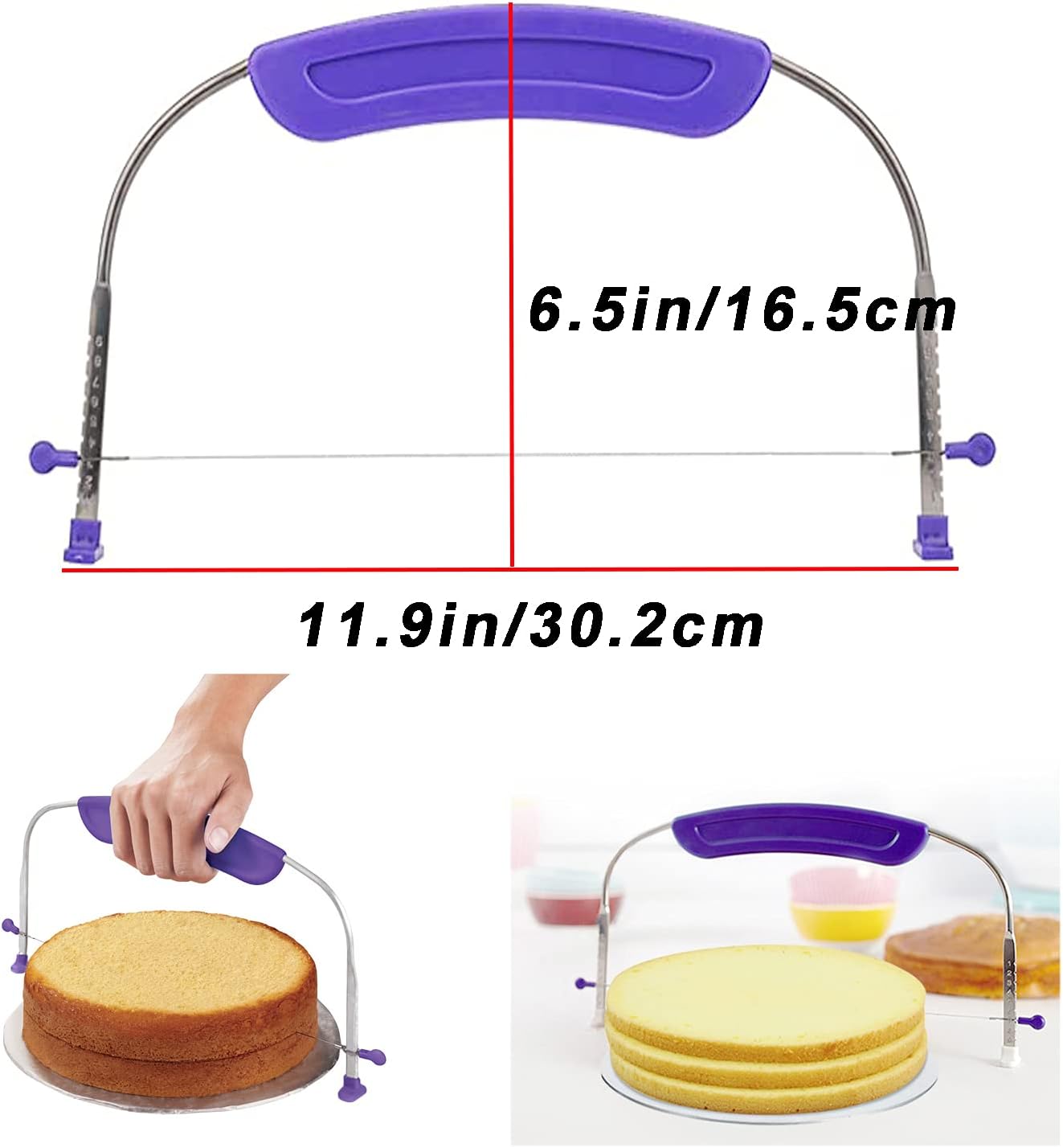 WAFJAMF Adjustable Cake Leveler Cutter, Professional Cake Slicer with Stainless Steel Wires and Handle for Leveling Tops of Layer Cakes Suitable for 10 Inch Cake