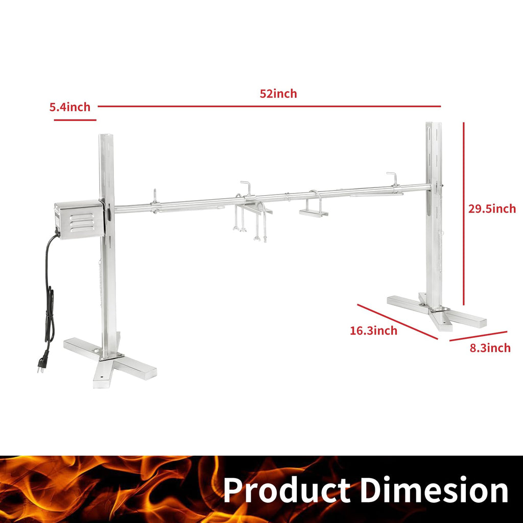 Комплект електричного гриля-вертушки Kendane, 90 фунтів гриль-вертушка для свиней, штатив з нержавіючої сталі, підставка для вертела, 52-дюймовий рожен з вугіллям для свиней та ягнятини, двигун 15 Вт та регулювання висоти для кемпінгу