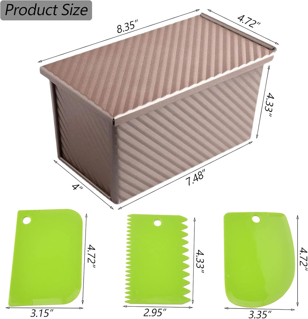 Pullman Loaf Pan with Lid, 1Pound Dough Capacity Rectangular Bread Pan, Non-Stick Long Bread Pans for Homemade Bread, 9x4inch Pullman Loaf Pan with Dough Scraper Cutter for Sandwich Bread