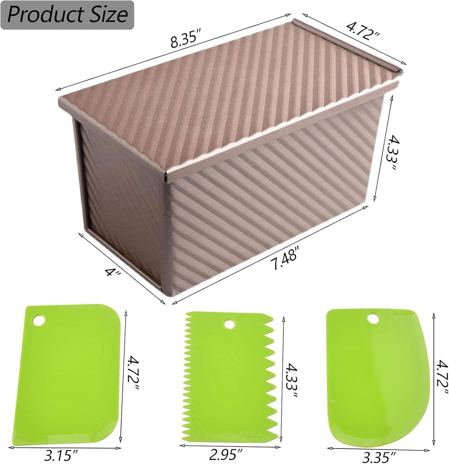 Pullman Loaf Pan with Lid, 1Pound Dough Capacity Rectangular Bread Pan, Non-Stick Long Bread Pans for Homemade Bread, 9x4inch Pullman Loaf Pan with Dough Scraper Cutter for Sandwich Bread