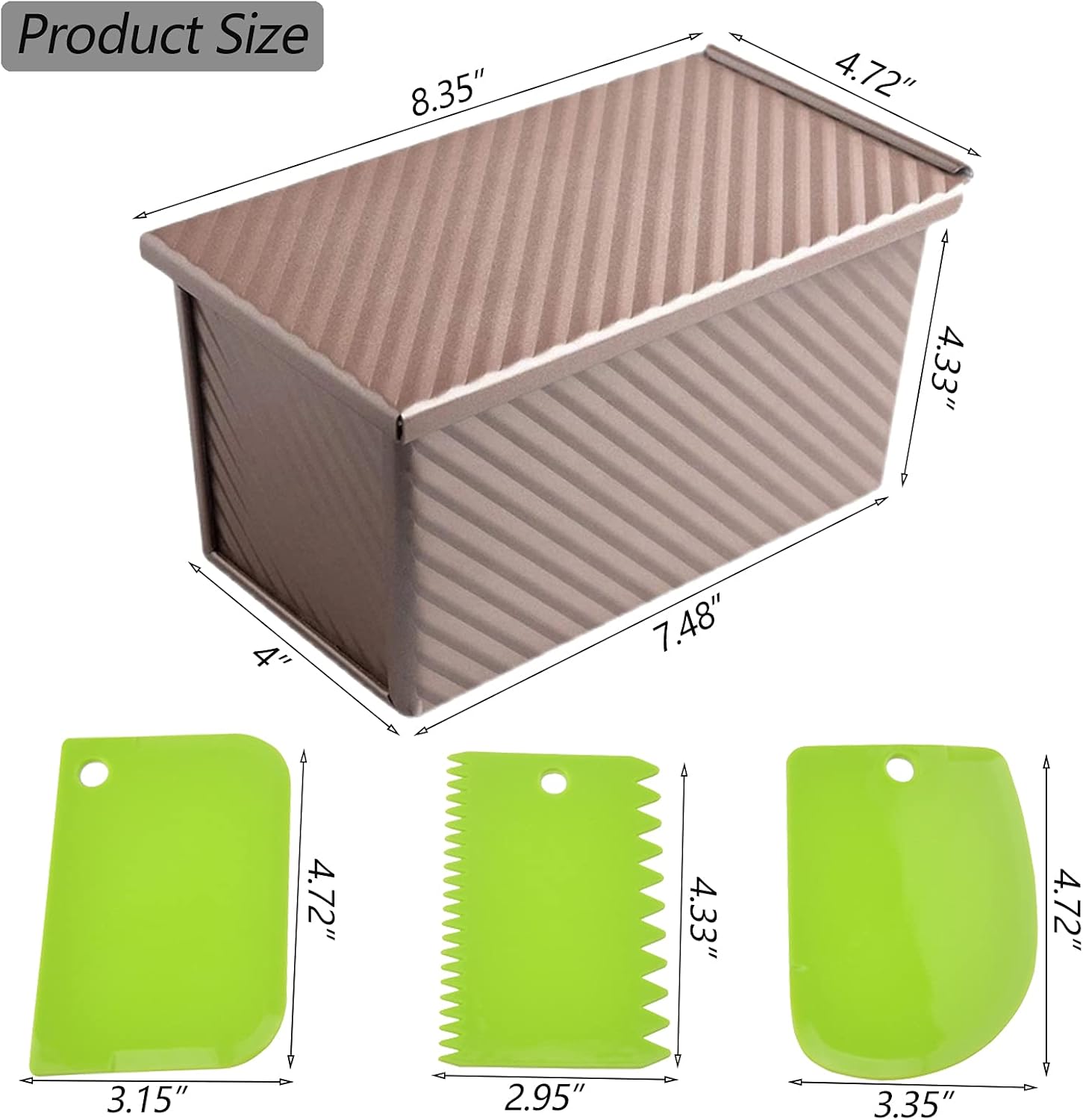 Pullman Loaf Pan with Lid, 1Pound Dough Capacity Rectangular Bread Pan, Non-Stick Long Bread Pans for Homemade Bread, 9x4inch Pullman Loaf Pan with Dough Scraper Cutter for Sandwich Bread