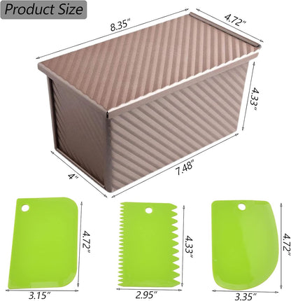 Pullman Loaf Pan with Lid, 1Pound Dough Capacity Rectangular Bread Pan, Non-Stick Long Bread Pans for Homemade Bread, 9x4inch Pullman Loaf Pan with Dough Scraper Cutter for Sandwich Bread