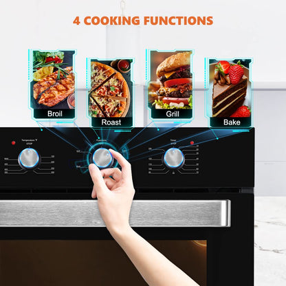 Single Wall Oven, thermomate 24 Inch Electric Wall Oven with 5 Cooking Functions, 2000W Built-in Ovens with Mechanical Knobs Control, Black Tempered Glass Finish, ETL Certified