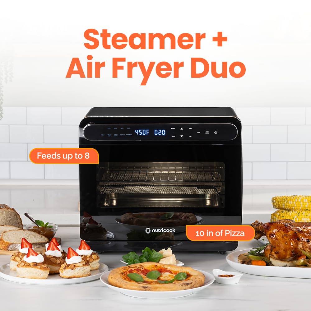 Nutricook Steamami 11 w 1 konwekcyjno-powietrzny frytkownica, 25QT piekarnik blatowy do pieczenia, pieczenia, gotowania na parze, suszenia, pizzy - piekarnik konwekcyjny z akcesoriami do zdrowego gotowania ze stali nierdzewnej