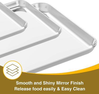 Wildone Baking Sheet with Rack Set (3 Pans + 3 Racks), Stainless Steel Baking Pan Cookie Sheet with Cooling Rack, Non Toxic & Heavy Duty & Easy Clean