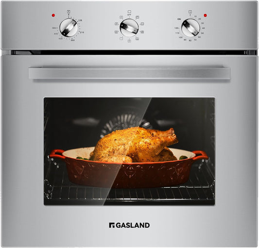 24 Inch Electric Oven, Built-in Single Wall Oven GASLAND ES609MSN, 240V 3200W 2.3Cu.ft Convection Oven with Rotisserie, 9 Cooking Modes, Mechanical Knob Control, Transparent Window, Stainless