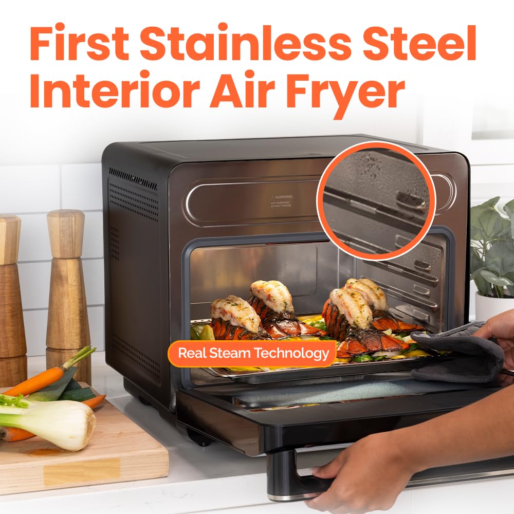Nutricook Steamami 11 w 1 konwekcyjno-powietrzny frytkownica, 25QT piekarnik blatowy do pieczenia, pieczenia, gotowania na parze, suszenia, pizzy - piekarnik konwekcyjny z akcesoriami do zdrowego gotowania ze stali nierdzewnej