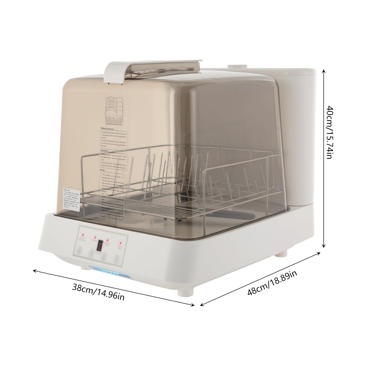 Countertop Dishwasher, Portable Dishwasher w/Multiple Cleaning Modes 360° Spray Automatic Dishwasher w/6L/1.59Gal Tank Mini Dishwasher w/Semi-clear Cover for Apartment RV Dormitory, 800W White+Brown