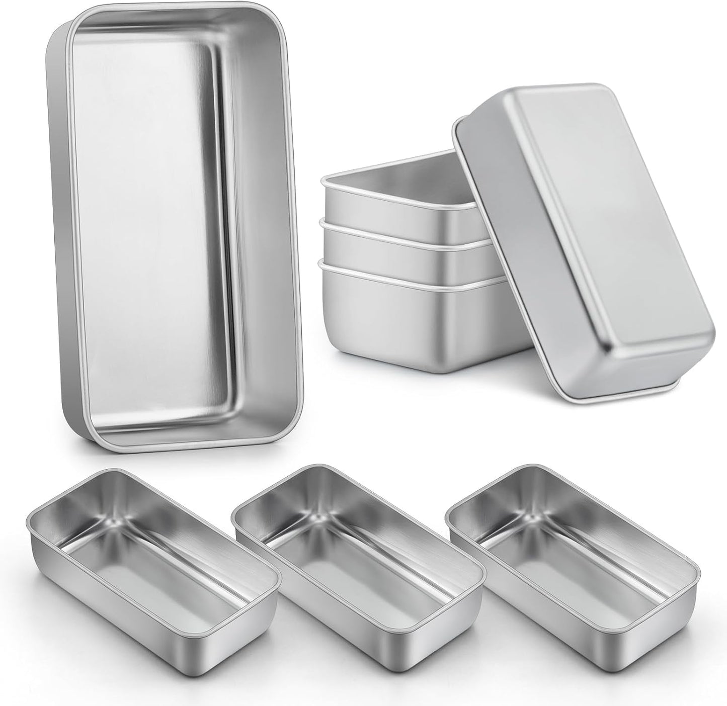 LIANYU 8 Pack 9x5 Loaf Pans for Bread Baking, Stainless Steel Baking Bread Pans, Small Loaf Tins for Homemade Brownies and Pound Cakes, Dishwasher Safe