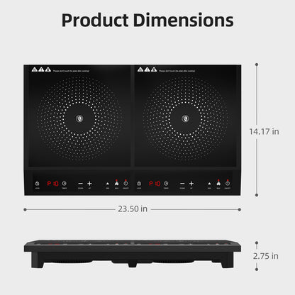 Waatfeet Double Induction Cooktop,Portable Induction Cooker with 2 Burner Independent Control,Ultrathin Body,10 Temperature,1800W-Multiple Power Levels,3 Hour Timer,Safety Lock