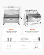VEVOR 60W Rotisserie Grill with Hooded Cover, 56 Inch Pig Lamb Goat Rotisserie Grill Roaster, 286Lbs Capacity, Stainless Steel Charcoal Spit Roaster with Lockable Wheels, for Camping Outdoor Barbecue