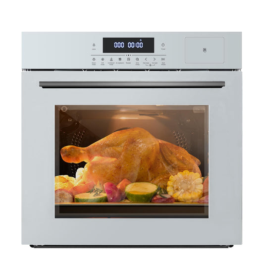 24" Single Wall Oven, 2.5 Cu.ft Built-in Timer-Convection Electric Wall Oven with 8 Baking Modes, 3000W, 240V, Stainless Steel, 3D Surround Heating, Timer, Touch Control, Safety Lock, Silver