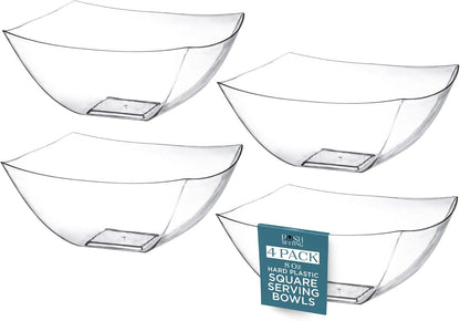 Posh Setting - Clear Plastic Serving Bowls for Party (8oz - 4 Pack) Square, Disposable, Salad & Fruit Bowls for Party Table, Candy Containers for Candy Buffet