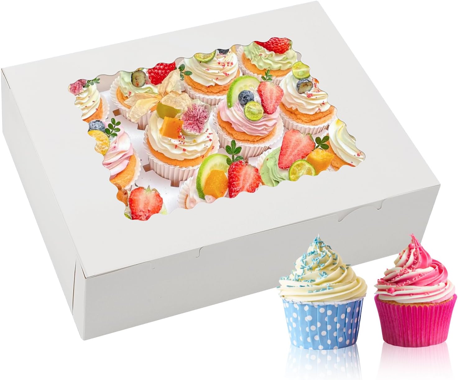 6 Sets x 12 Count Cupcake Containers Boxes with Window, 12.8 x 10 x 3.5 Inch Carrier Holder Bakery for Birthday,Wedding,Party