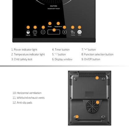 Portable Induction Cooktop, iSiLER 1800W Sensor Touch Electric Induction Cooker Hot Plate with Kids Safety Lock, 6.7" Heating Coil, 18 Power 17 Temperature Setting Countertop Burner with Timer