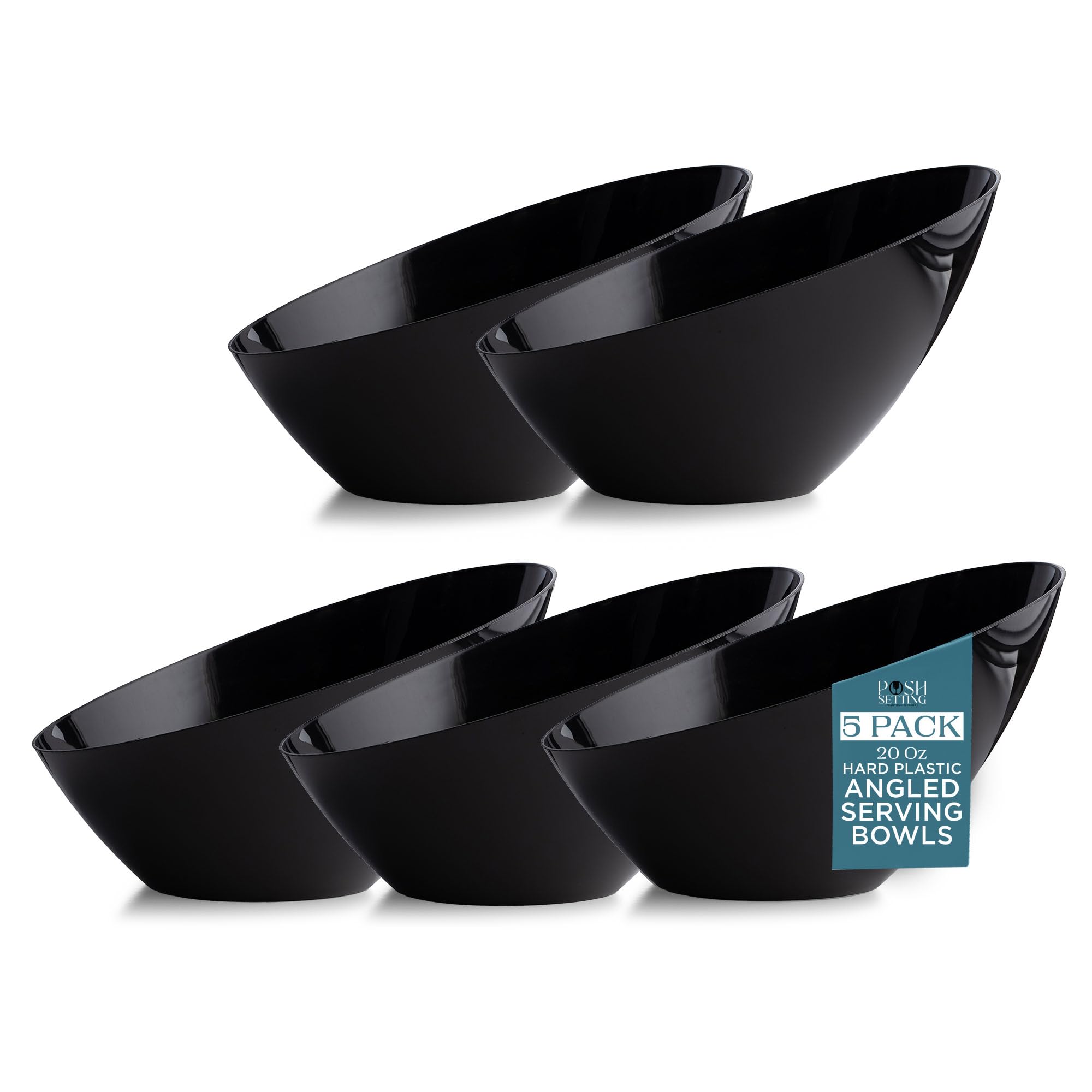 Posh Setting Clear Serving Bowls Small Hard Plastic Candy Bowl for Weddings, Buffet, Offices, Disposable Small Angled Bowls for Party's, Salads, Snacks and Fruit Bowl 5 Pack