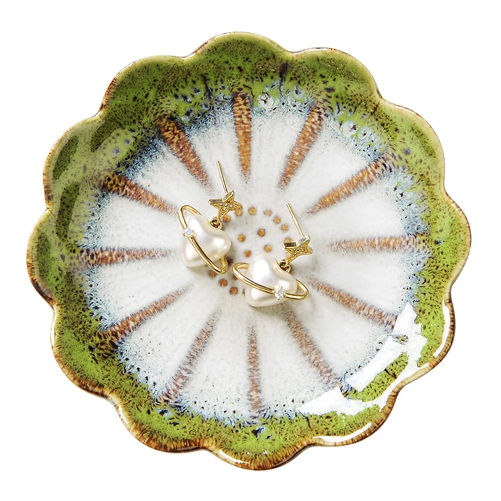 Lotus Leaf Shape Ring Holder Dish, Small Key Bowl, Ceramic Trinket Tray Jewelry Dish Organizing Necklace Earrings for Mom Friend Sister, White. All Jewelries Are NOT Included.