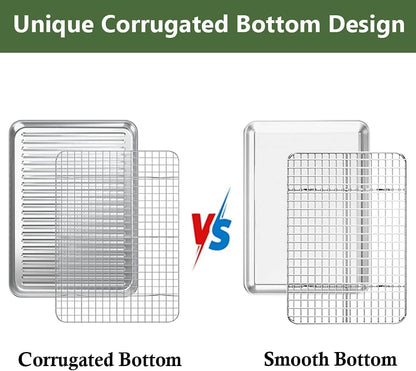 ROTTAY Baking Sheet with Rack Set (2 Pans + 2 Racks), Stainless Steel Cookie Sheet with Cooling Rack, Nonstick Baking Pan, Warp Resistant & Heavy Duty & Rust Free, Size 16 x 12 x 1 Inches