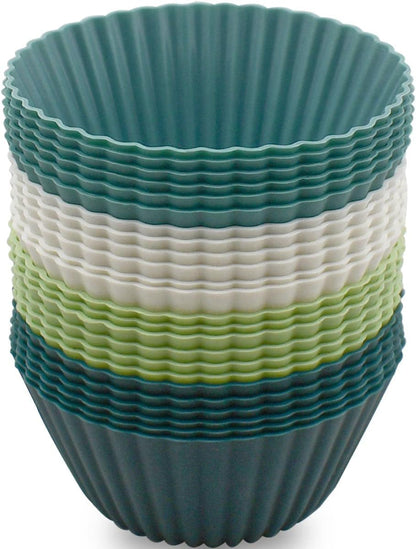 24 Pack Silicone Baking Cups Reusable Muffin Liners Non-Stick Cup Cake Molds Set Cupcake Silicone Liner Standard Size Silicone Cupcake Holder Silicon Cups for Baking Bpa Free (4 Colors)