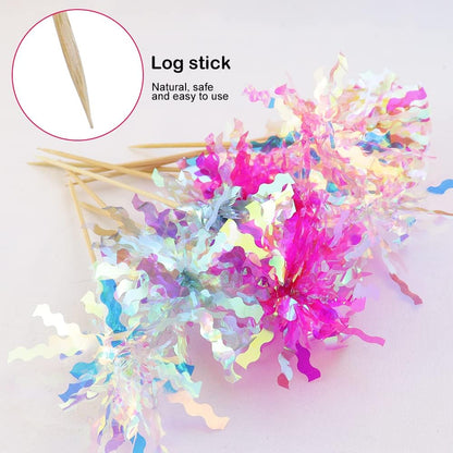 10 Pcs Happy Birthday Cake Toppers Foil Firework Cupcake Toppers Sparkle Tinsel Drink Stirrers Flowers Cake Decoration Cocktail Food Fruit Toothpick for Cake Decoration Party Supplies