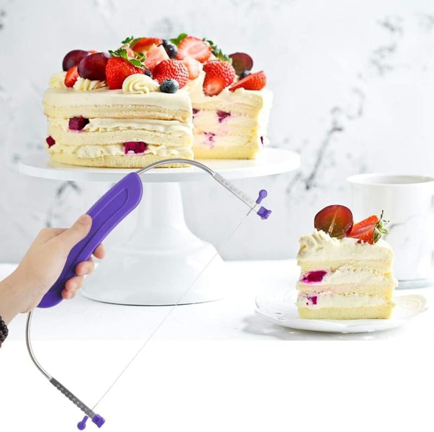 WAFJAMF Adjustable Cake Leveler Cutter, Professional Cake Slicer with Stainless Steel Wires and Handle for Leveling Tops of Layer Cakes Suitable for 10 Inch Cake