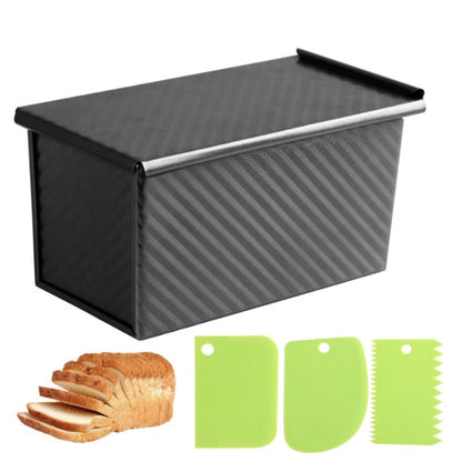 Pullman Loaf Pan with Lid, 1Pound Dough Capacity Rectangular Bread Pan, Non-Stick Long Bread Pans for Homemade Bread, 9x4inch Pullman Loaf Pan with Dough Scraper Cutter for Sandwich Bread