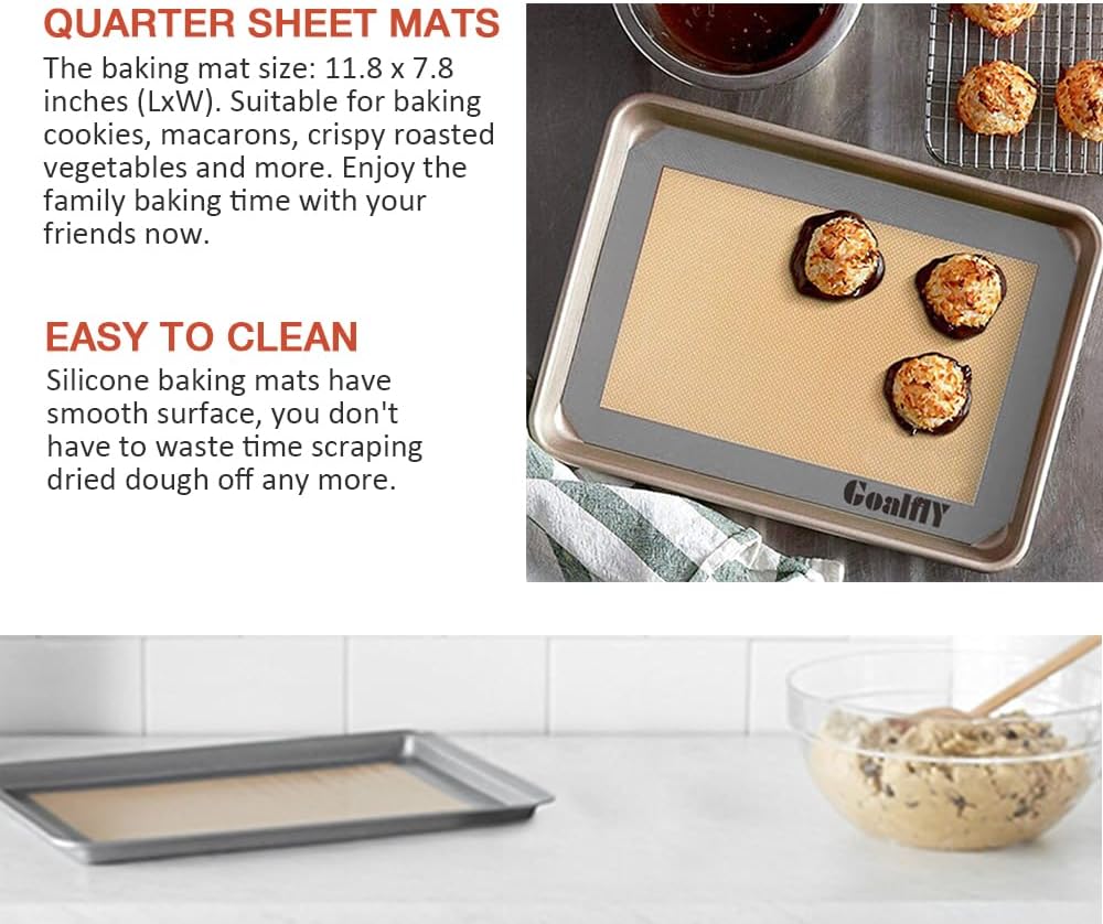 Small Silicone Baking Mat Sheet (11.8 x 8.5 IN), 3 Pieces Baking Mat Set, Reusable Silicone Mat for Oven, Toaster, Baking Tray, Baking Pan (Red, Blue, Grey)