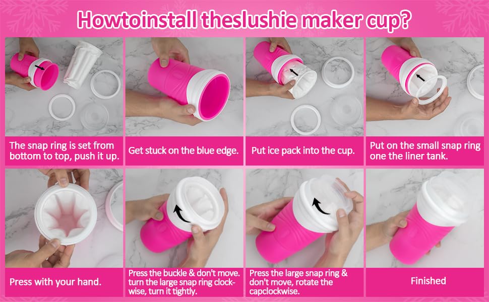 Slushie Maker Cup, DIY Magic Slushy Maker Squeeze Cup, Portable Smoothie Squeeze Cup for Juices, Milk and Ice Cream Make, Double Layers Silica Cup with Lid & Straw for Friends, Family Gifts (Pink)