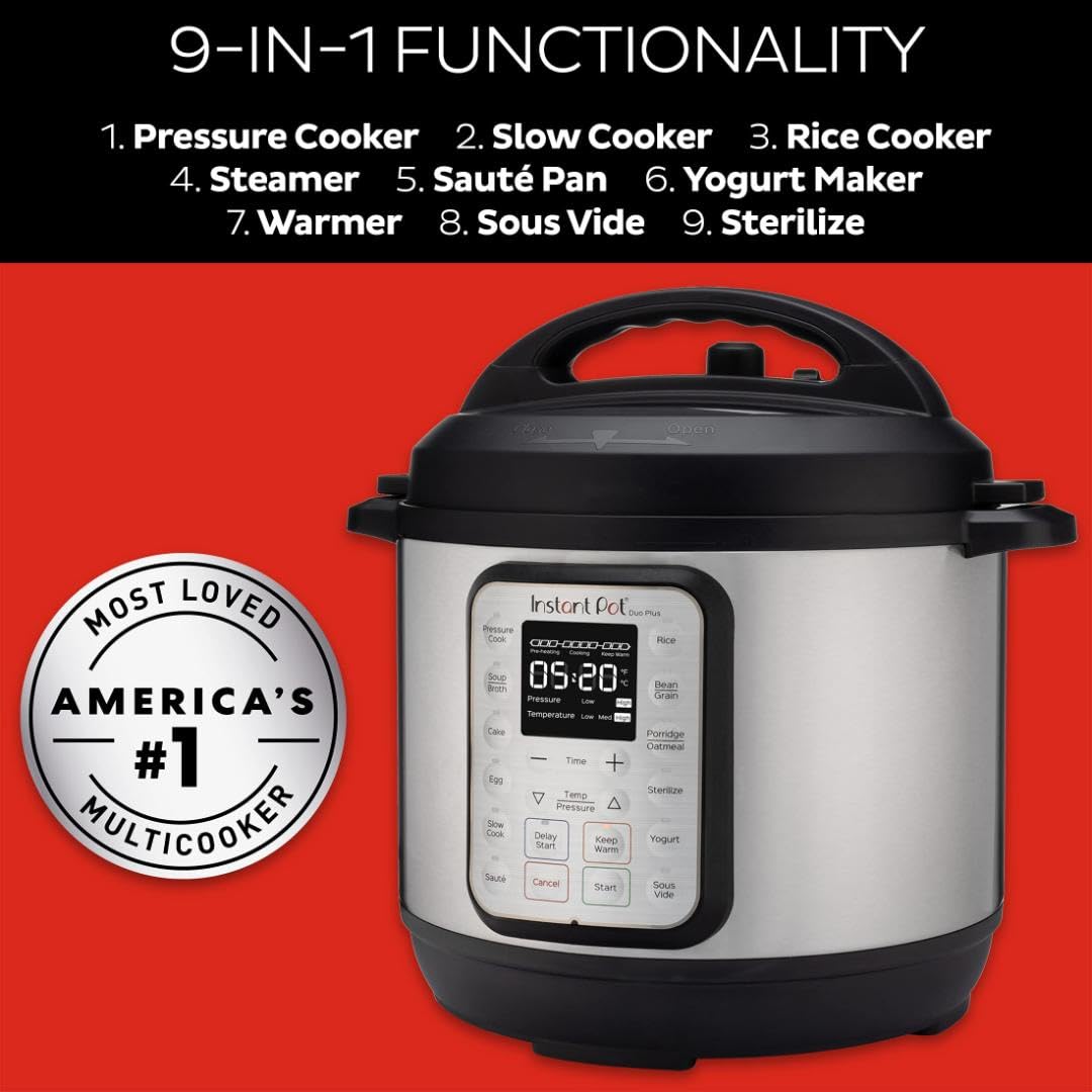 Instant Pot Duo Plus 9-in-1 Electric Pressure Cooker, Slow Cooker, Rice Cooker, Steamer, Sauté, Yogurt Maker, Warmer & Sterilizer, Includes App With Over 800 Recipes, Stainless Steel, 6 Quart