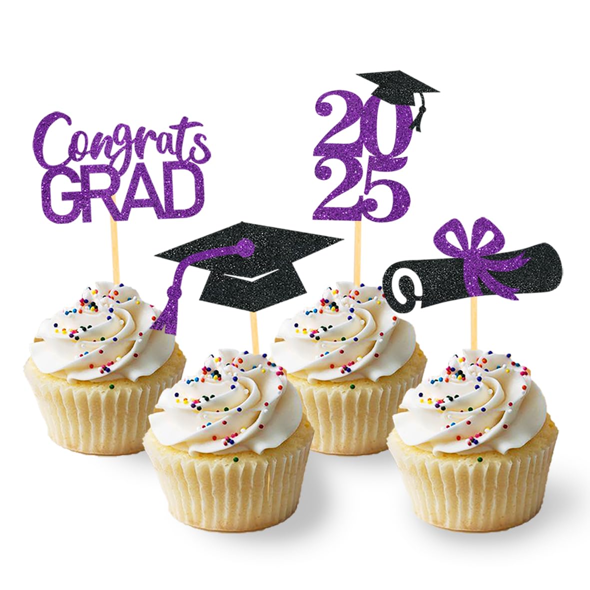 24Pcs Graduation Cupcake Toppers, Graduation Cupcake Picks for Cupcake Food Decorations - Class of 2025 Cupcake Toppers Supplies (Blue)