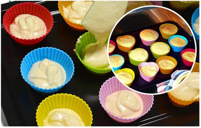 Reusable Silicone Cupcake Baking Cups 24 Pack, 2.75 inch Cups, & Non-stick Muffin Liners for Party Halloween Christmas,6 Rainbow Colors (Pack of 24,Multicolor)
