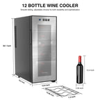 Luztolent 12 Bottles Wine Fridge, Wine Cooler Refrigerator, 46-66℉ Digital Temperature Control & Double-chip Cooling System, 38dB Low Noise, Small Fridge for Kitchen, Condo, RV