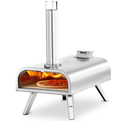 BIG HORN OUTDOORS 16 Inch Wood Pellet Burning Pizza Oven Pellet Pizza Stove, Portable Stainless Steel Pizza Oven with Pizza Stone for Outdoor Backyard Pizza Maker Garden Kitchen